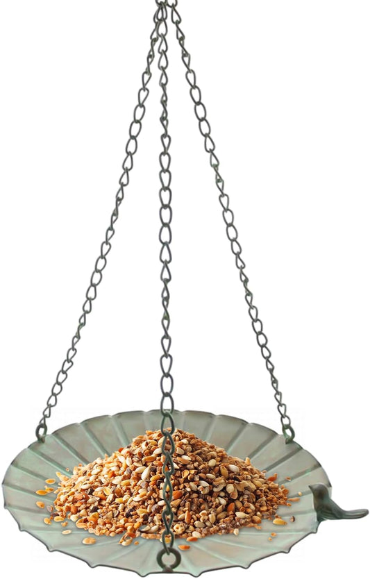 Tray Bird Feeder - Large Capacity Iron Hanging Station for Outdoor Bird Attraction, Wild Birds Viewing Enhancement with Open Mesh Design, Hanging Feeder Tray for Garden Balcony 12 Inch