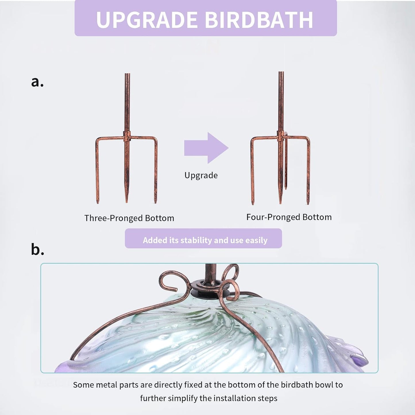 MUMTOP Glass Bird Baths for Outdoors, Garden Bird Bath Bowl with Metal