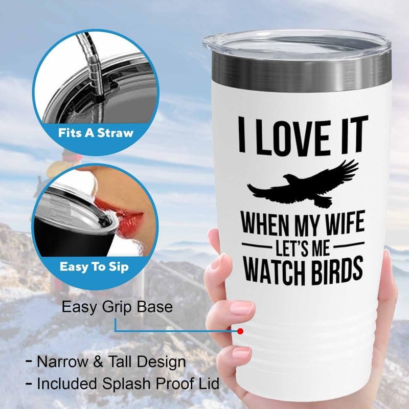 Birding White Edition Viking Tumbler 20oz - Lets me watch birds - Bird Feeder Backyard Birdwatcher Gifts Birding Bird Lover