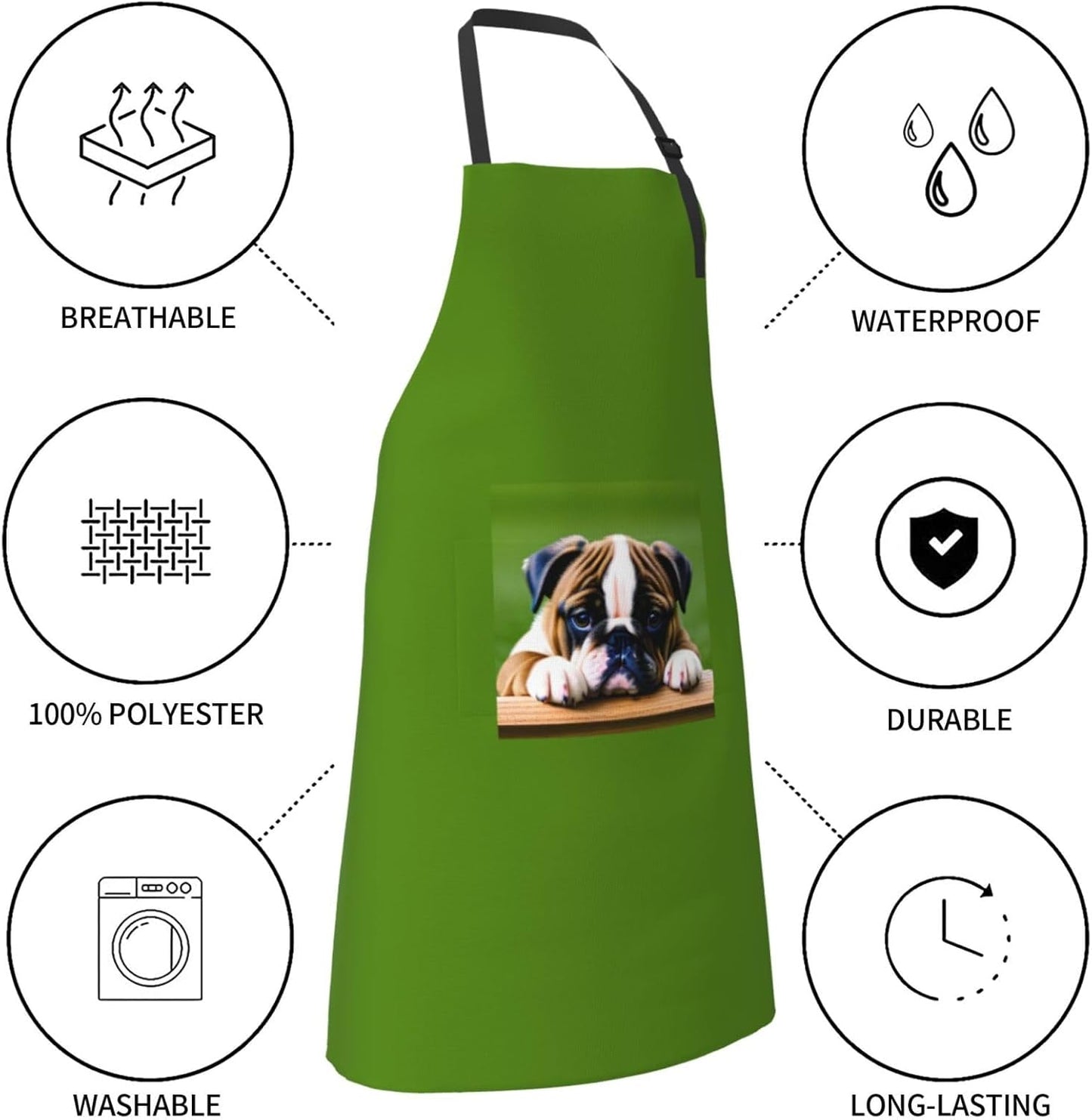 Cute Bulldog Puppy print Waterproof chef's apron with pocket apron for kitchen cooking baking barbecue and gardening
