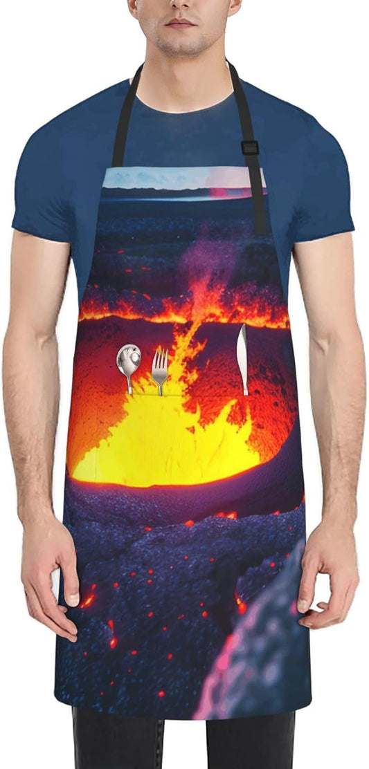 YANYU Kilauea Volcano Print 28x33 In Kitchen Apron Stylish Chef Apron with Pockets for Cooking Baking Painting