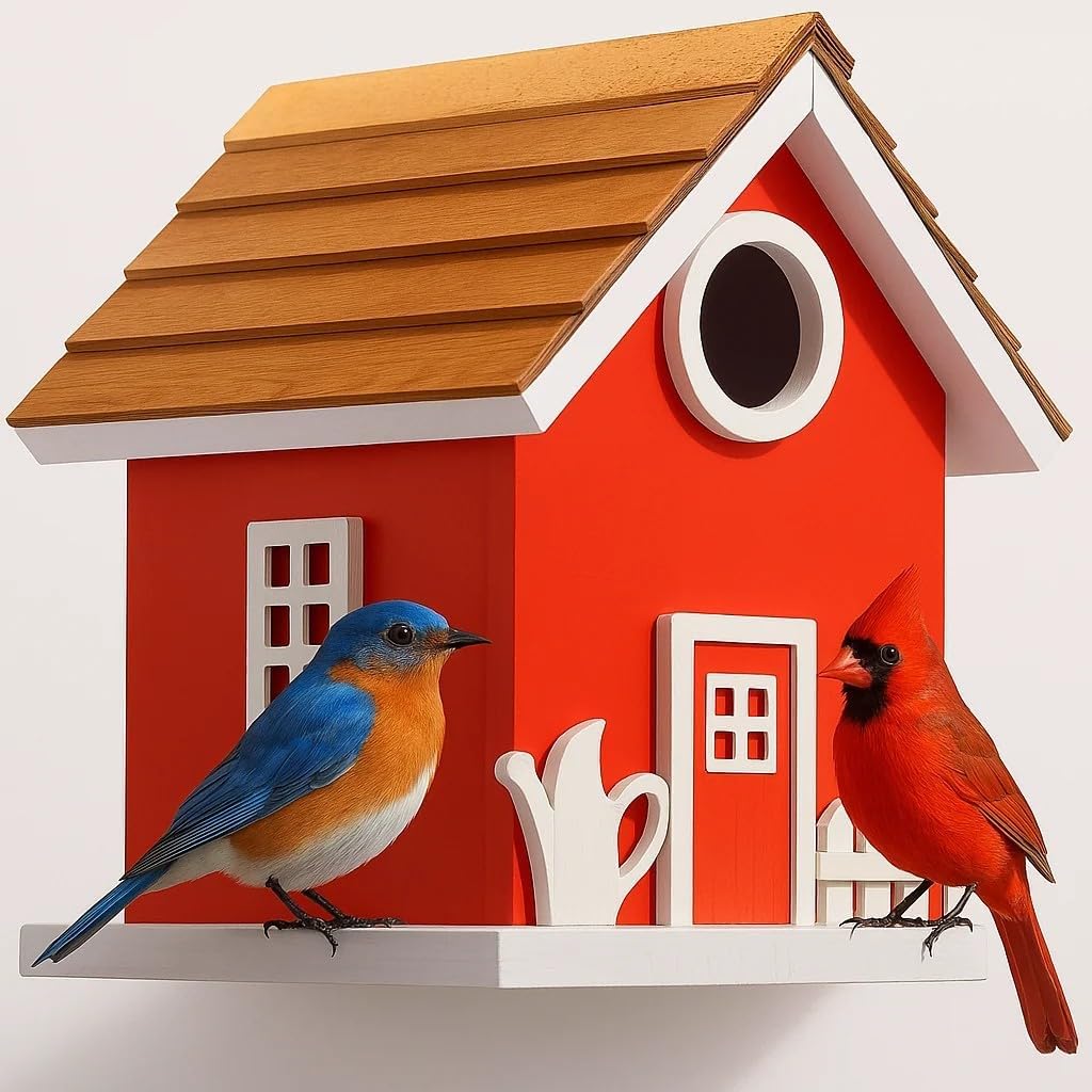Vinyl Water Proof Bird House for Outside, Shingle Roof Bluebird House 