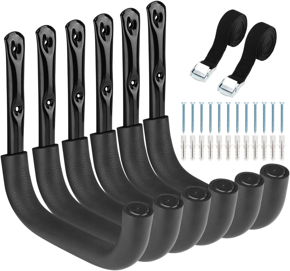 6 Pack Heavy Duty Garage Storage Ladders Hooks, 10 Inch Wall Mount Storage Garage Hangers for Bikes, Garden Tools, Chair, Hose