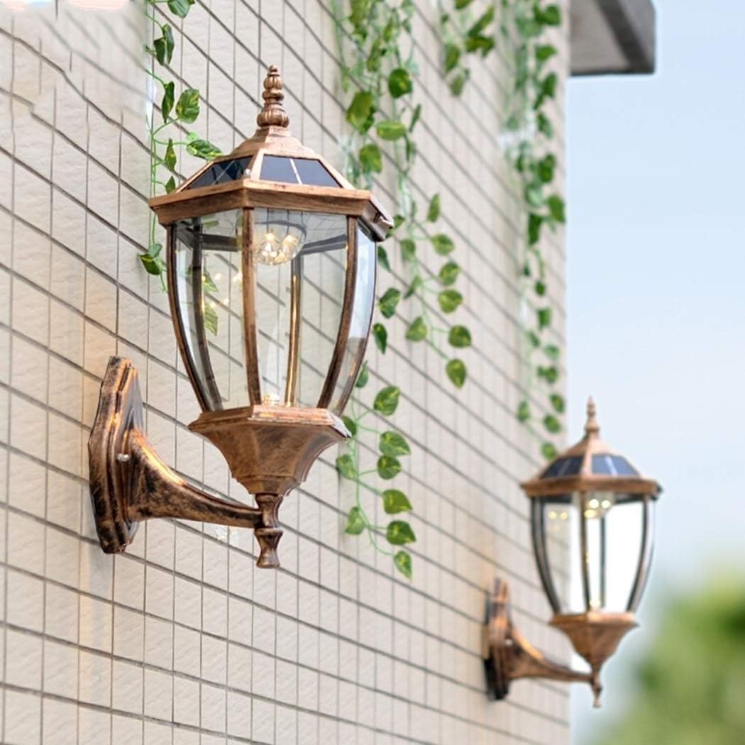 Brightness Dimmable Smart Timing IP54 Waterproof Outside Lights LED Solar Lamp Outdoor Glass Lantern Ligting Garden Fence Wall for Garage Patio Balcony with Remote Control