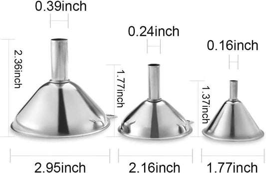 Metal Stainless Steel Funnel, Large Medium Small Funnel Set of 3, Food Grade Mini Kitchen Funnels for Transferring Essential Oils, Liquid, Fluid, Small Funnels for Filling Bottles Flask Cooking