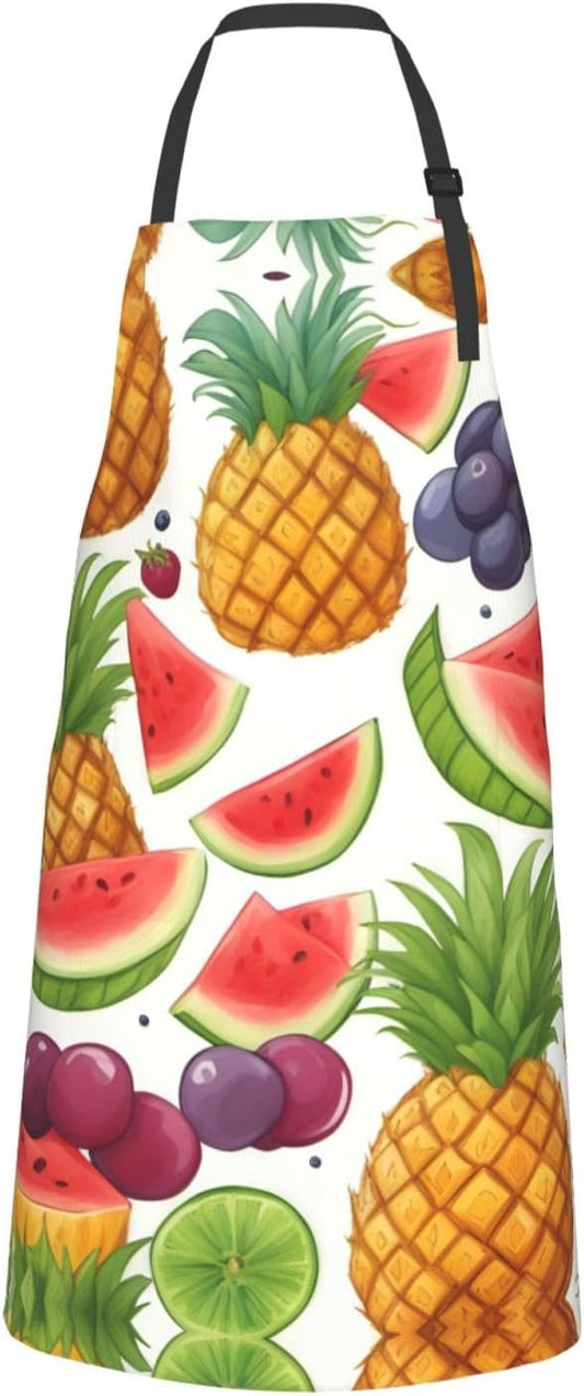Fresh Juicy Fruits Pineapple Berries Grape Orange print Waterproof chef's apron with pocket apron for kitchen cooking baking barbecue and gardening