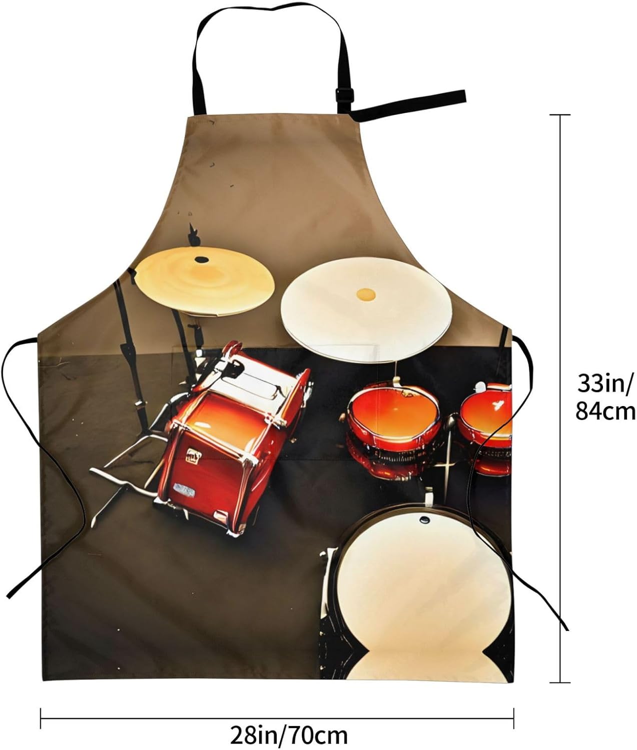 Drum Set-standard Print Laundry apron 28x33 In Waterproof Kitchen Apron with Pockets for Cooking Baking