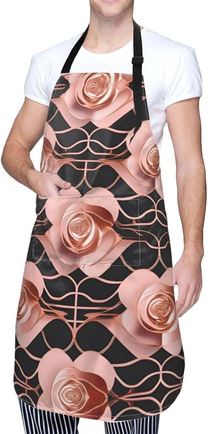 Rose Gold Pattern Backgrounds print Waterproof chef's apron with pocket apron for kitchen cooking baking barbecue and gardening