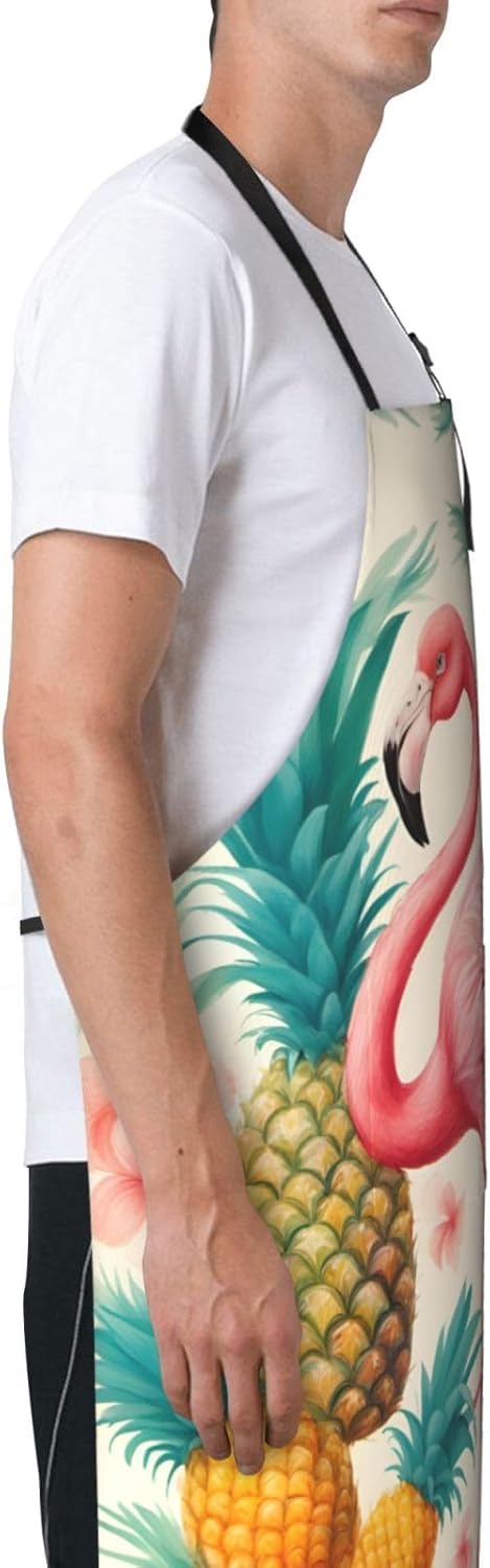 Flamingo and Pineapple 1 print Waterproof chef's apron with pocket apr
