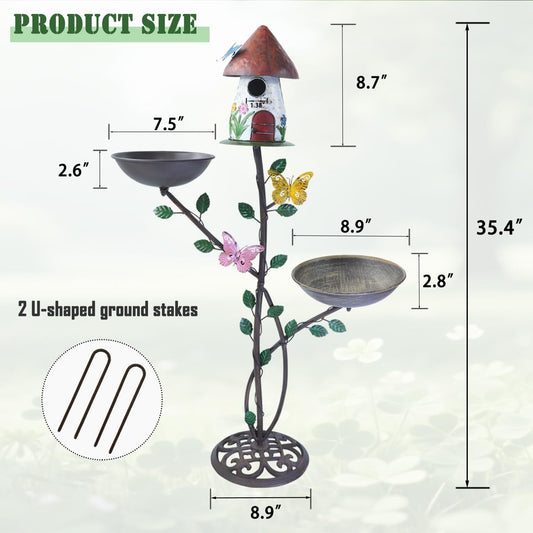 Multi-Functional Birdhouses for Outdoors, Metal Bird House with Bird Feeder and Bird Bath, 3-in-1 Suitable for Garden Decoration Yard, Cast Iron Base
