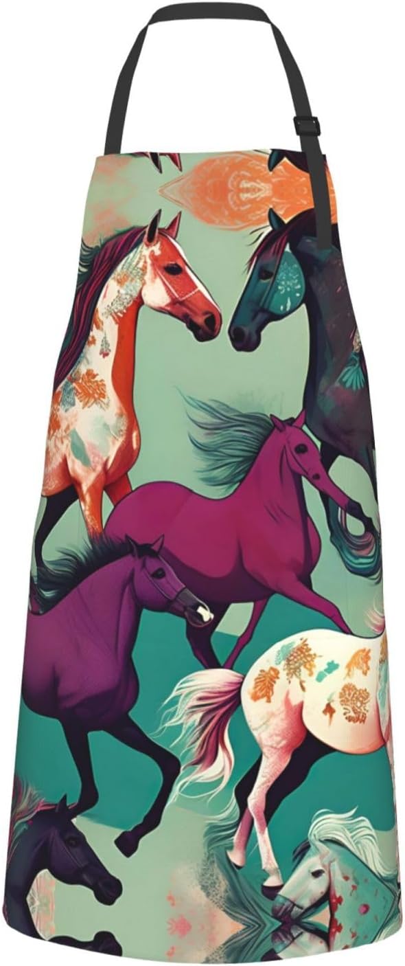 Various Kinds of Horses print Waterproof chef's apron with pocket apro