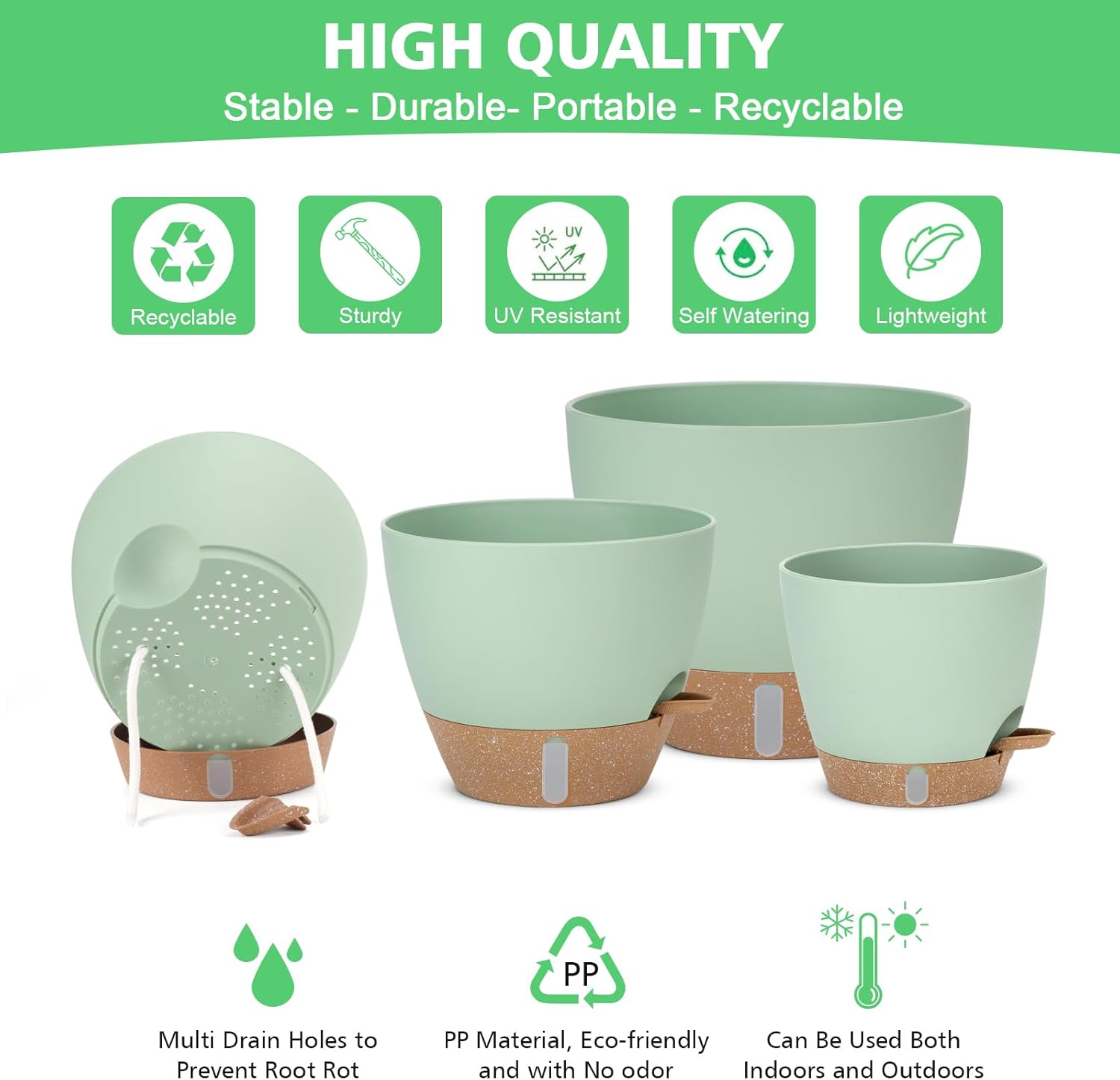 12" 10" 9" 8" Self Watering Pots with Water Level Indicator, Large Pla