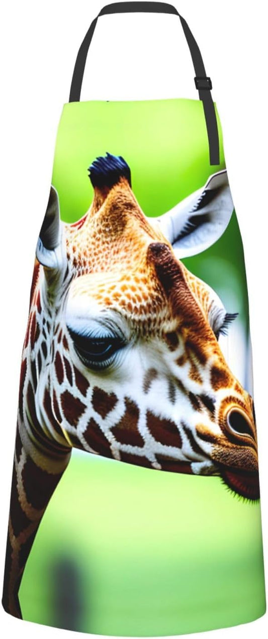 Cartoon Giraffe print Waterproof chef's apron with pocket apron for kitchen cooking baking barbecue and gardening