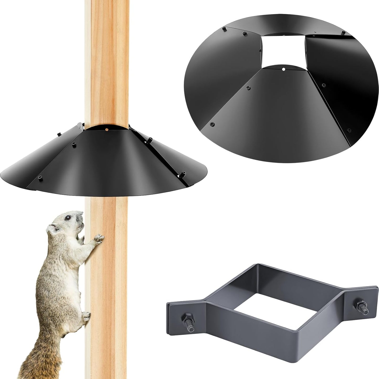Tandefio Metal Squirrel Baffle for 4x4 Post 20 Inch Squirrel Proof Baffles for Bird Feeder Poles Outside Wooden Pole Guards Deterrents Stopper to Deter Raccoons, Black, 1 Pack