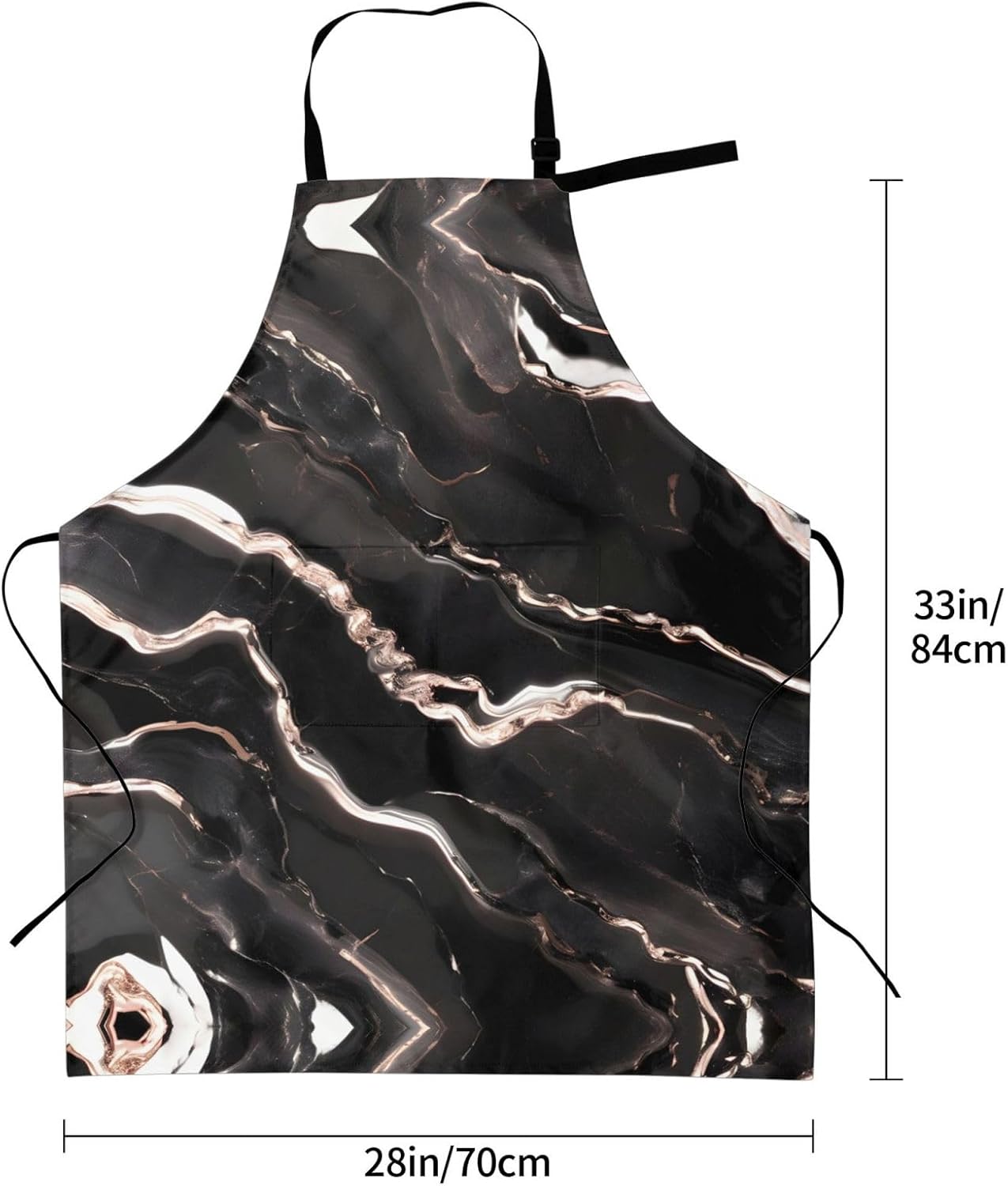Black rose gold Marble print Waterproof apron with pocket adjustable c