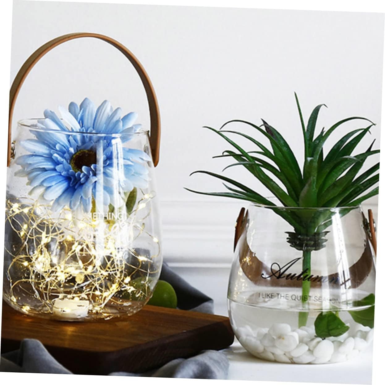 PRETYZOOM Leather Handheld Glass Planter Air Plant Pot Tea Light Container Succulent Vase Wall Decor Accessory Home Office Decor Elegant Storage Bottle s Size