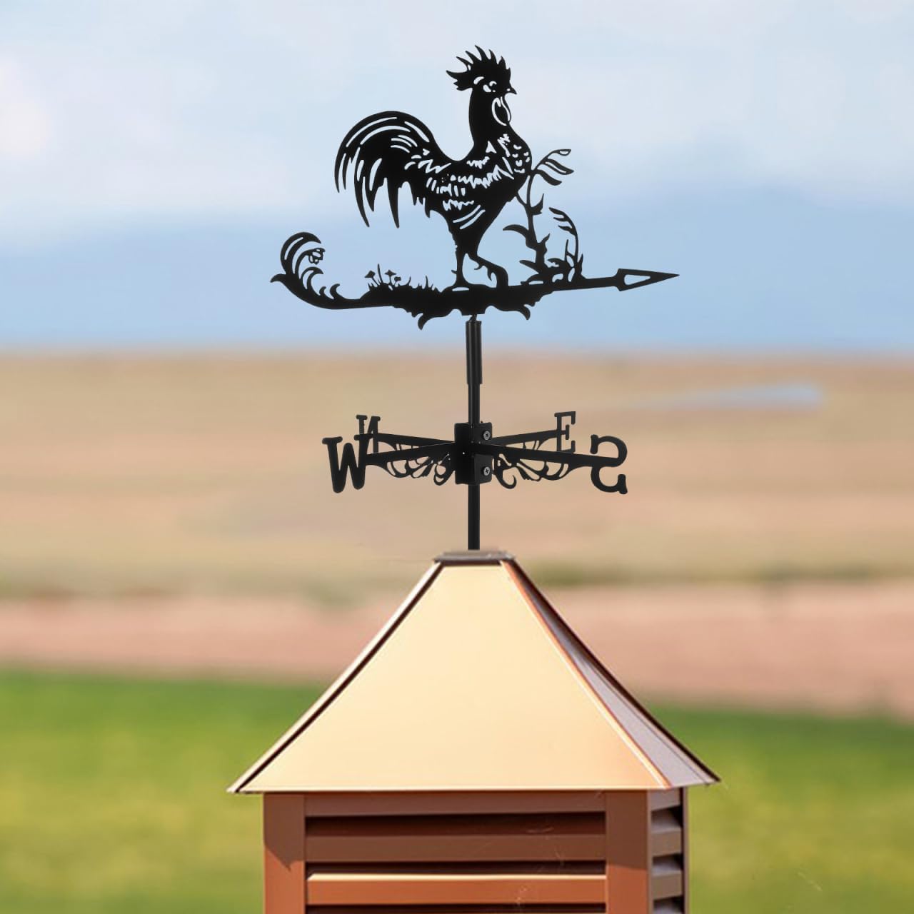 Rooster Weather Vane Roof Mounted Wind Direction Indicator Metal Weather Vane for Garden Farmhouse Patio Outdoor D Cor