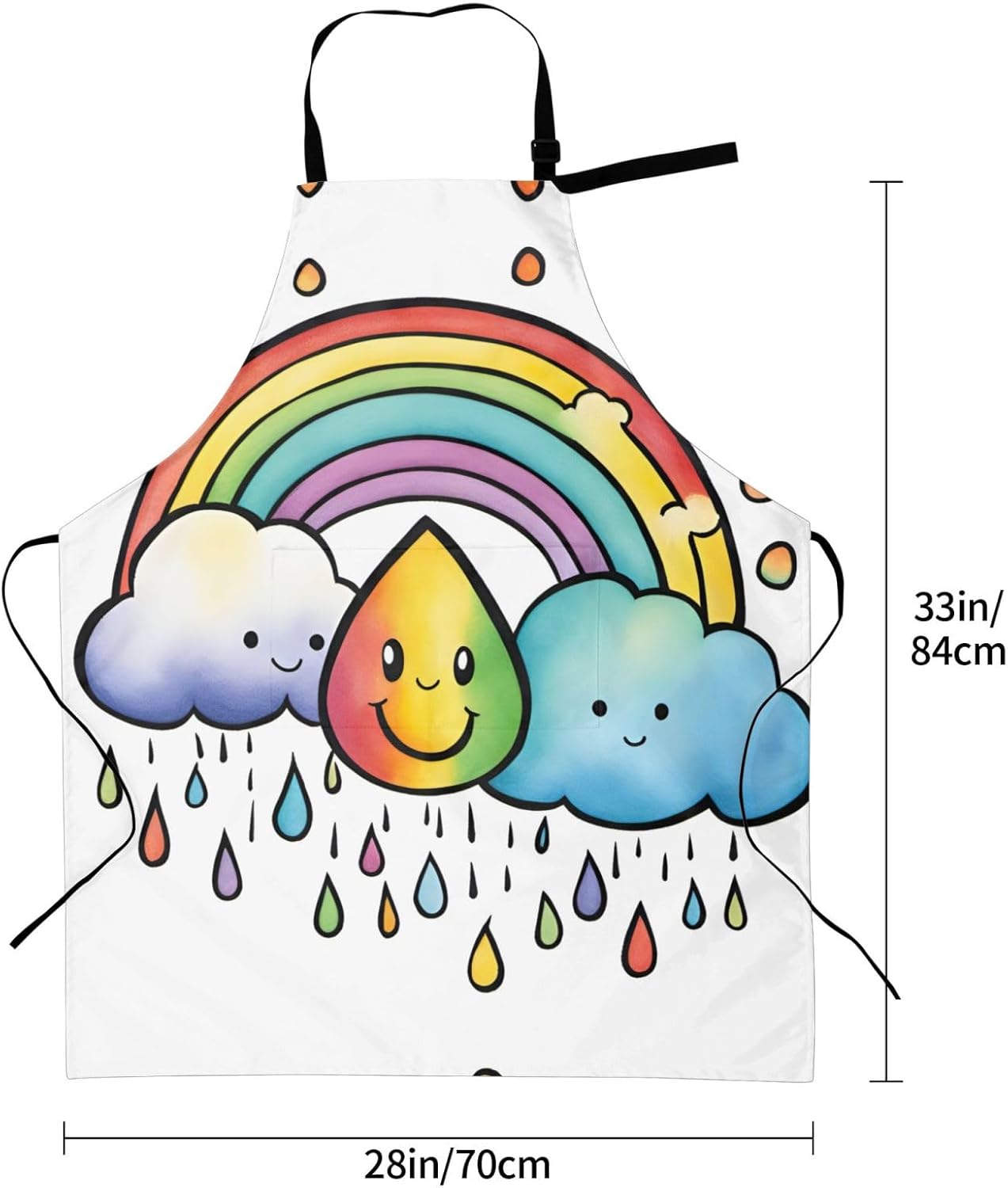Rainbow Clouds Raindrop 1 print Waterproof chef's apron with pocket apron for kitchen cooking baking barbecue and gardening