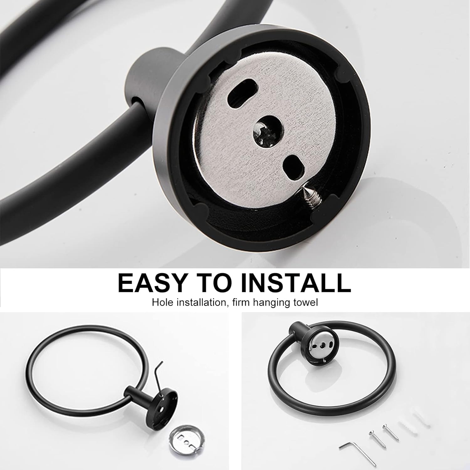 SetSail Towel Holder for Bathroom Wall Matte Black Towel Ring Stainles