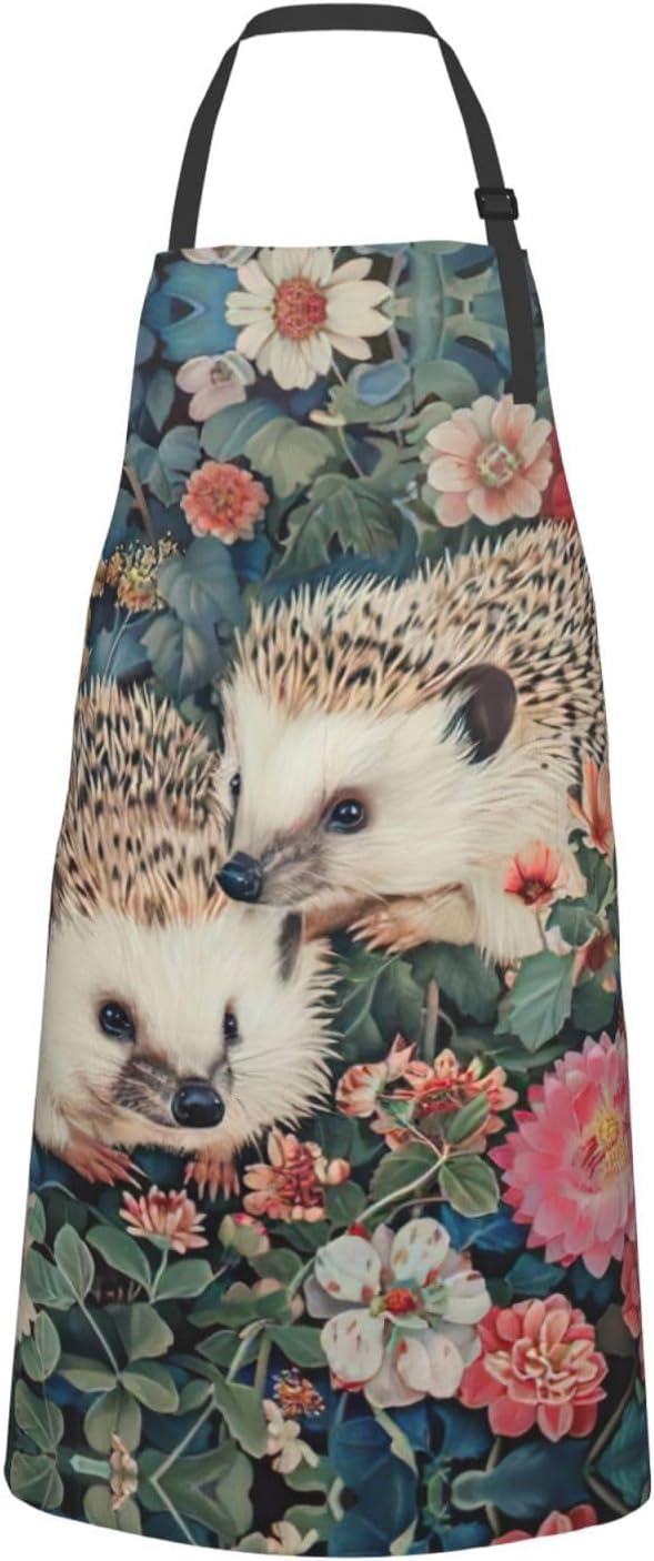 Floral Hedgehogs Print Laundry apron 28x33 In Waterproof Kitchen Apron