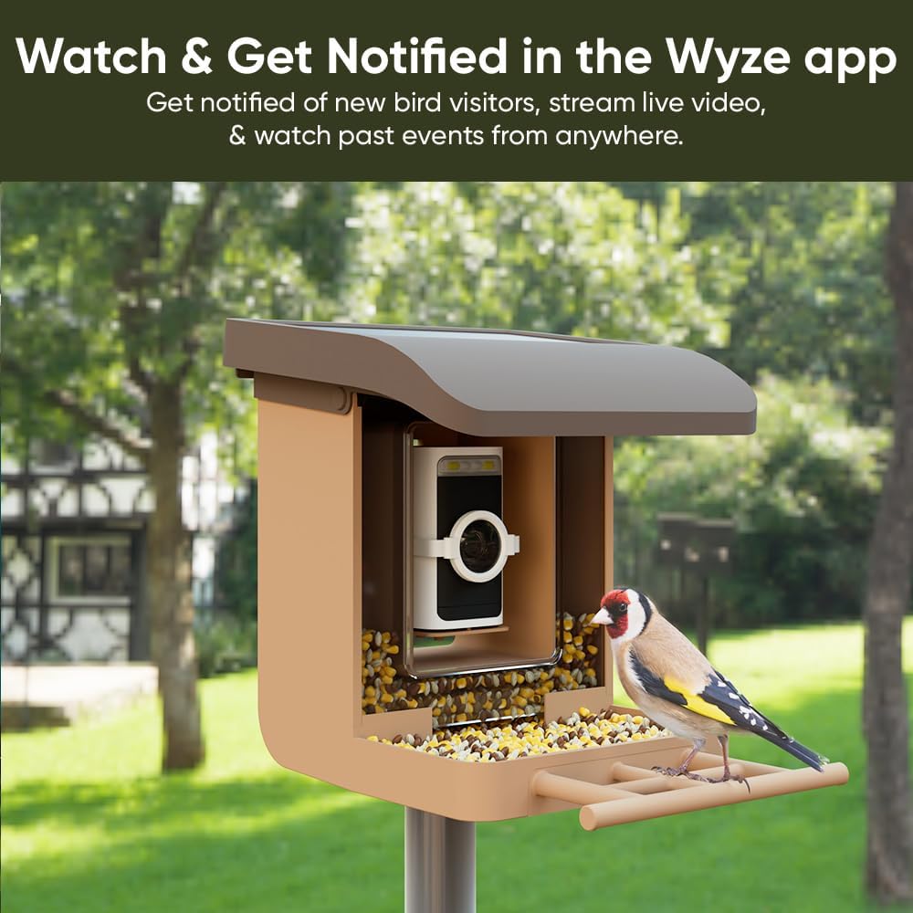 Bird Feeder Camera Case Compatible with Battery Cam Pro, Wyze Cam Outdoor v1/v2, Wyze Camera v4/v3/v3 Pro, 5 DIY Mounting Methods, with a Macro Lens (Solar Panel/Camera NOT Included), Brown