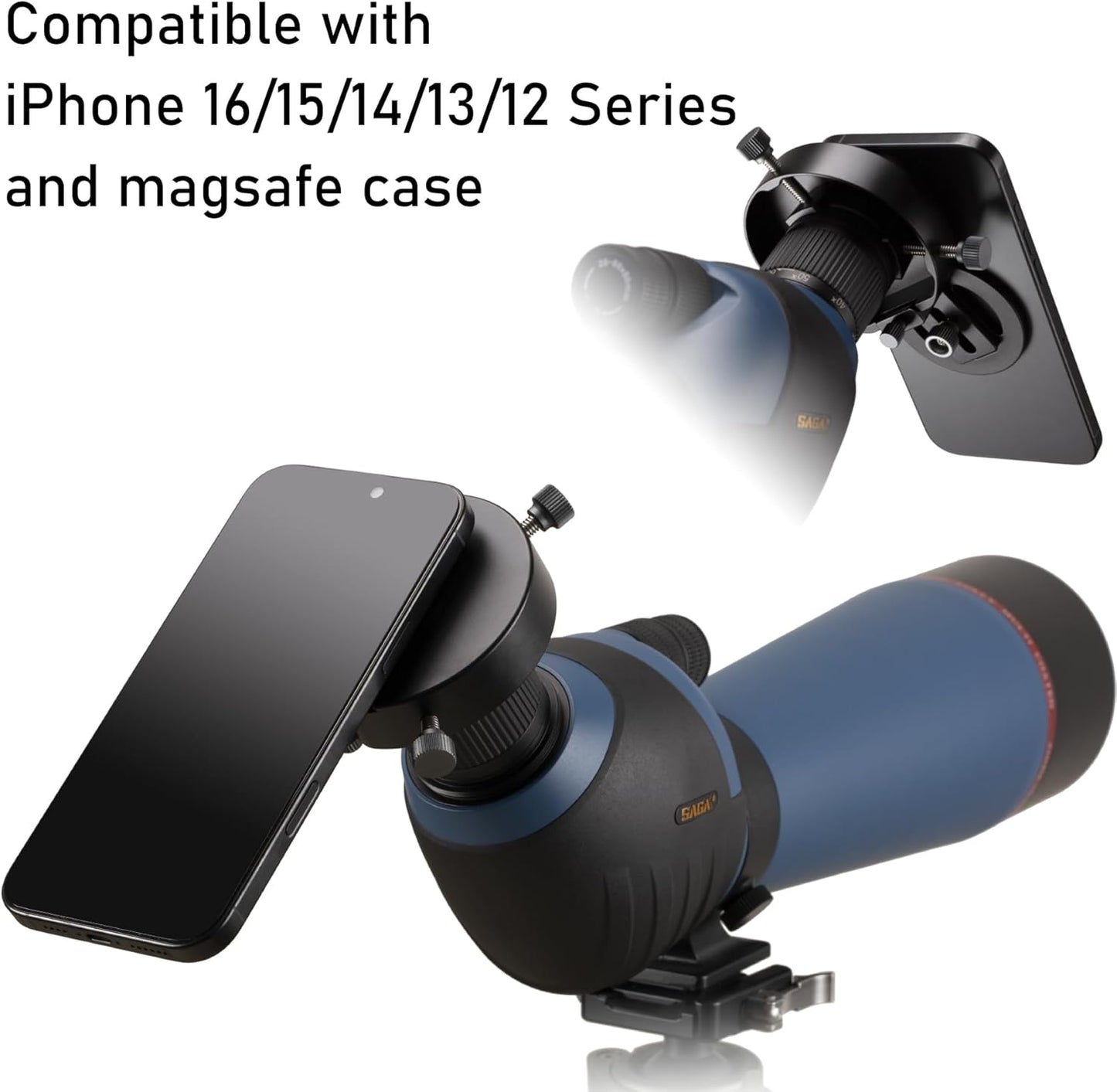 for Magsafe Digiscoping Adapter,Fits Telescope or Spotting Scope 2.5" Eyepiece Max,Magnetic Attachment for iPhone 12/13/14/15/16/17 Pro Max Magnetic Case