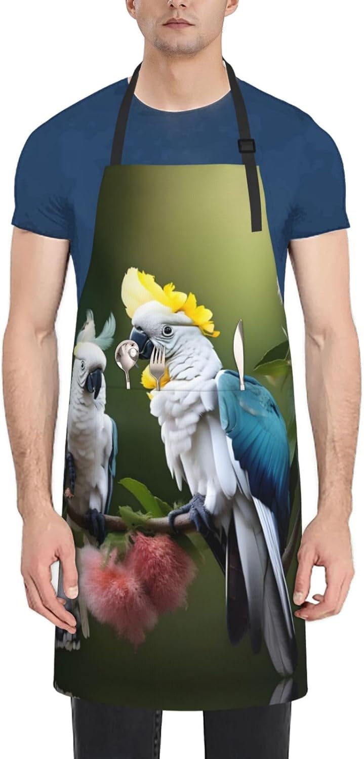 Beautiful Cockatoo Bird Flower Print 28x33 In Adult Kitchen Apron with