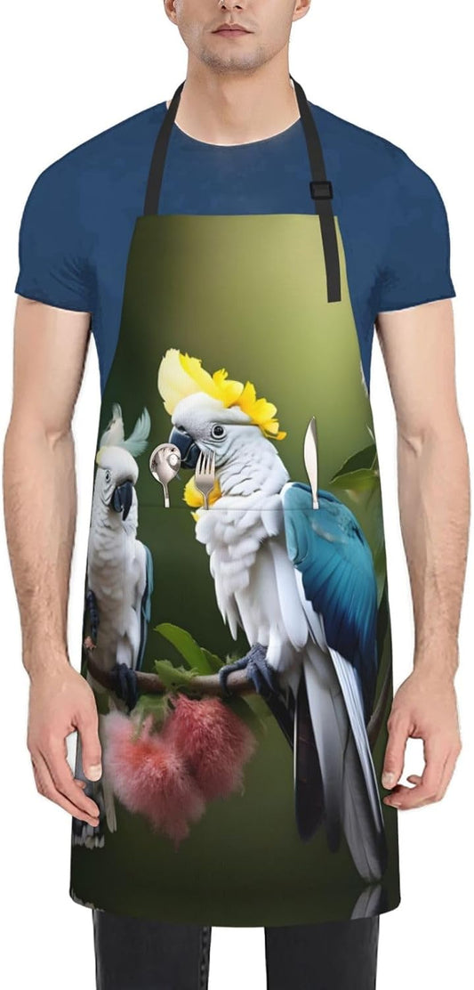 Beautiful Cockatoo Bird Flower Print 28x33 In Adult Kitchen Apron with