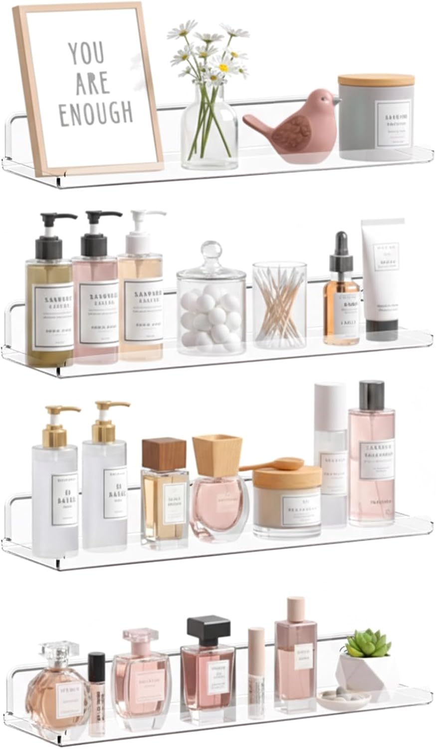 Lifewit Floating Shelves for Bathroom, 14" Clear Wall Organizer for Ma