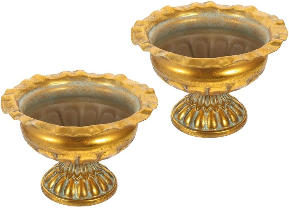 2Pcs Gold Urn Vase for Centerpieces: 3.9in Vintage Compote Bowl Vase - Metal Planter for Wedding Table Decoration