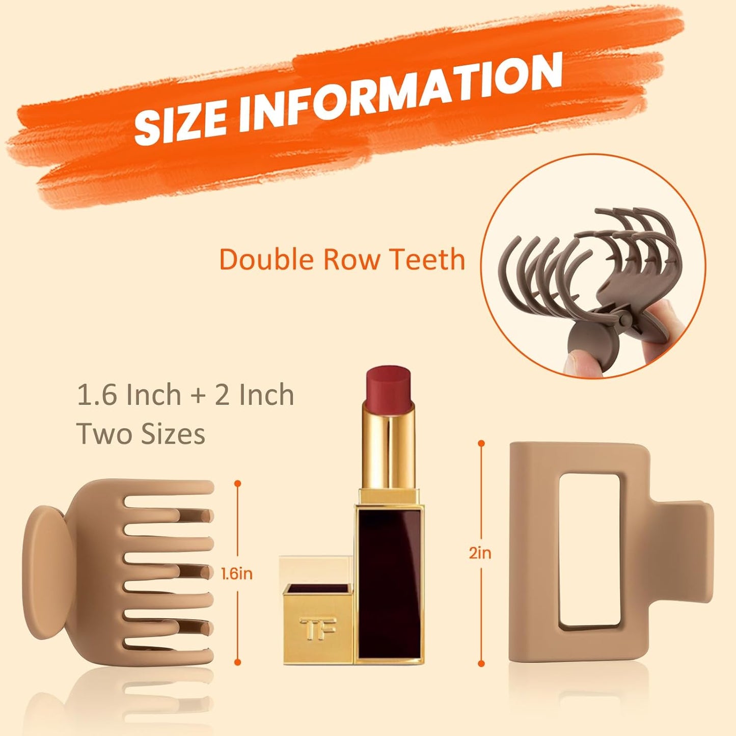 Matte Hair Clips for Women and Girls - Rectangle and Double Row Small 
