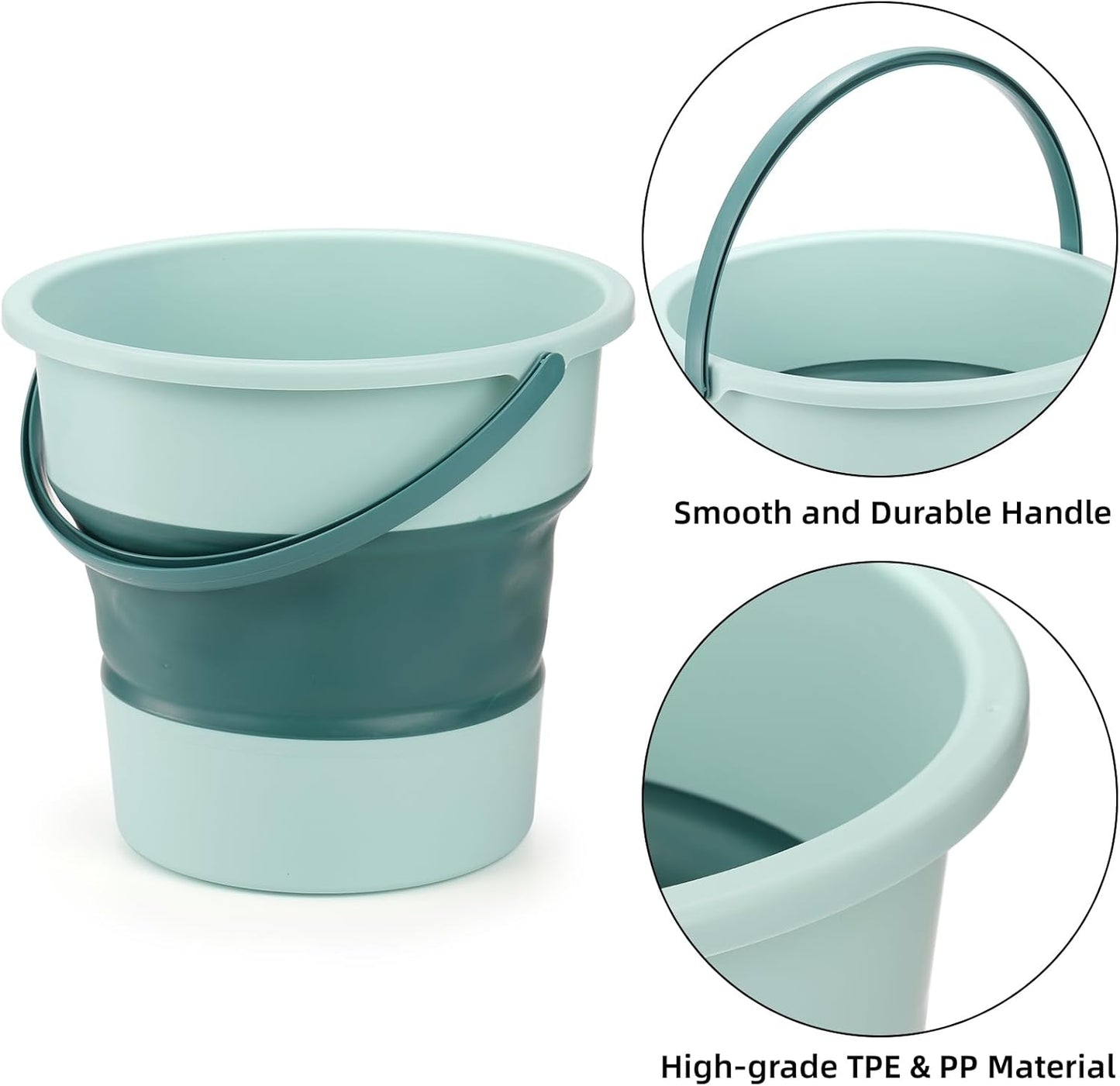3 Pack 2.6 Gallon Collapsible Plastic Bucket, 10L Foldable Round Tub w