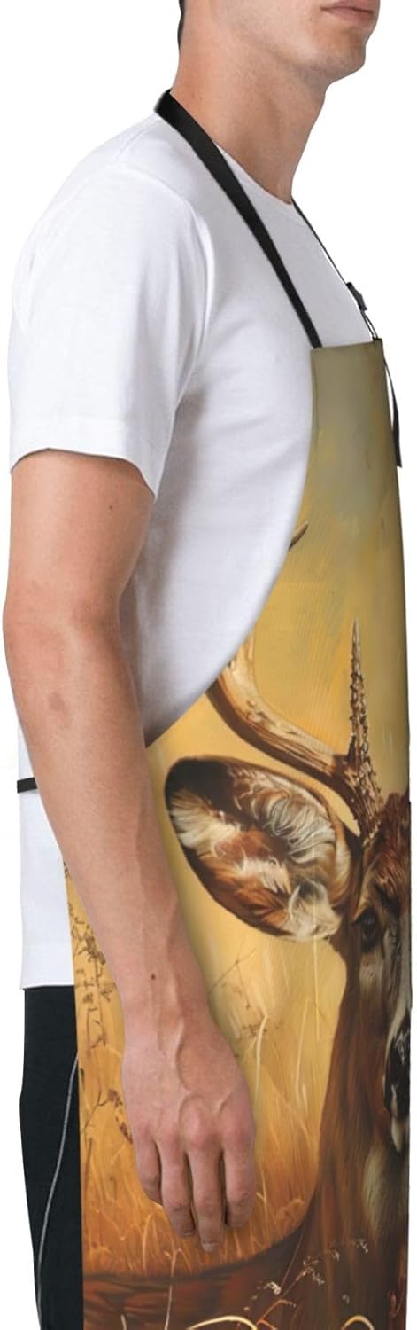 Wild Deer print Waterproof chef's apron with pocket apron for kitchen 