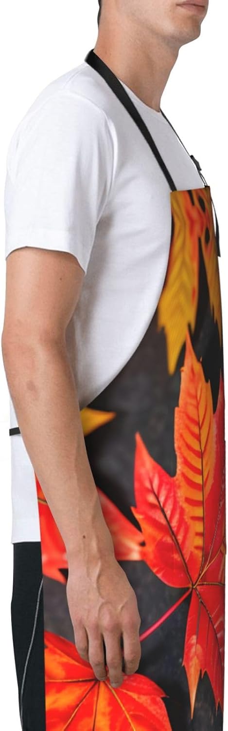 Fall Red Leaves Print Laundry apron 28x33 In Waterproof Kitchen Apron with Pockets for Cooking Baking