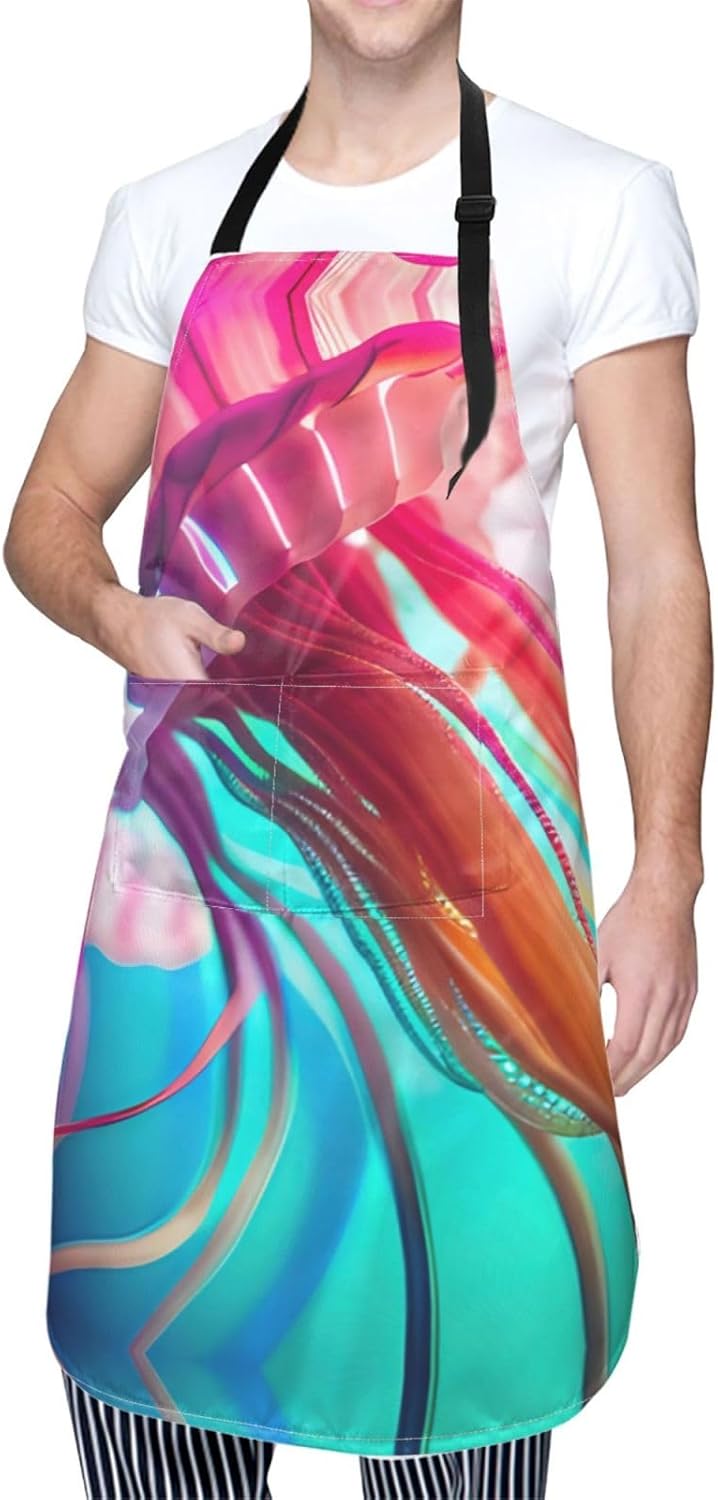 Colored jellyfish print Waterproof chef's apron with pocket apron for 