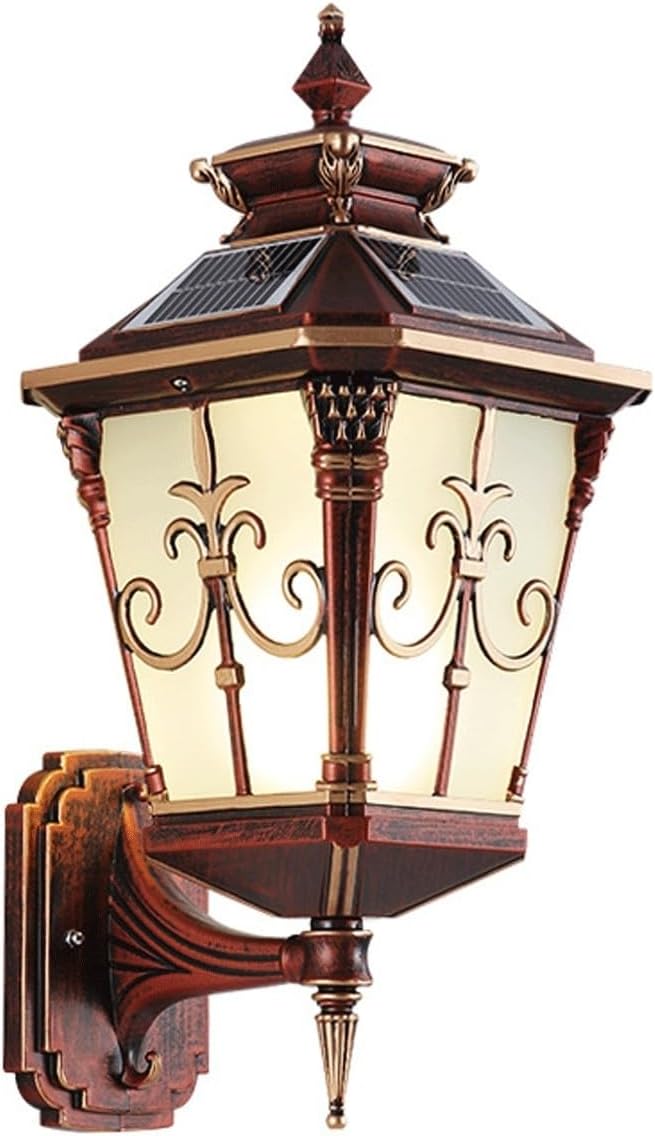 Outdoor Solar Wall Sconce, Exterior Wall Lamp, Waterproof Dusk to Dawn Sensor Lantern, Die-cast Aluminum with Decorative Glass, Light Fixture for Patio, Garden, Entryway Cottage