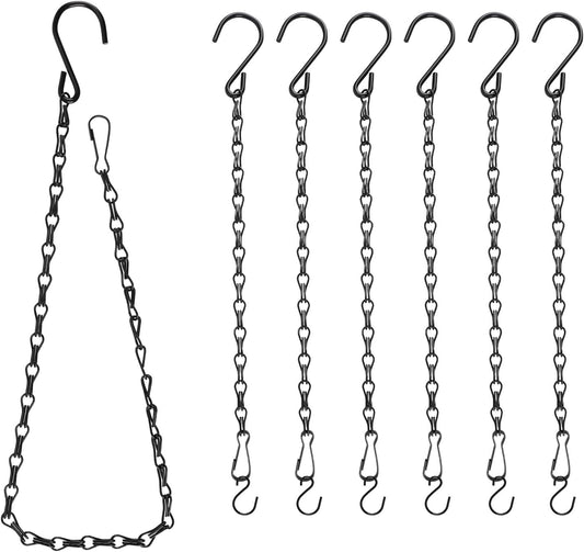 Black Chain for Hanging Plants, 6 PCS Small Chain for Hanging Basket, 24.5IN Hanging Chains with Hooks, Adjustable Plant Chain, Decorative Metal Hanging Basket Chain for Planter, Bird Feeder, Sign