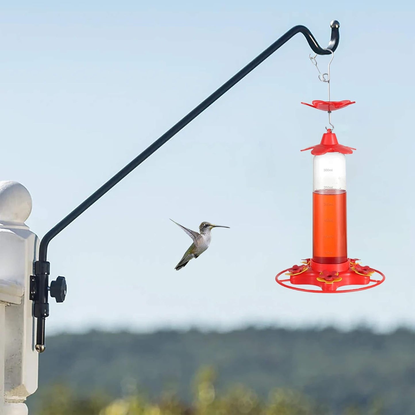 [Patent #1060866S] Hummingbird Feeder 12 oz, 5 Feeding Ports Plastic Humming Feeders for Outdoors Hanging, Upgraded Anti-Fall Hook, Ant Moat, Leak-Proof, Easy to Clean (2 Pack)