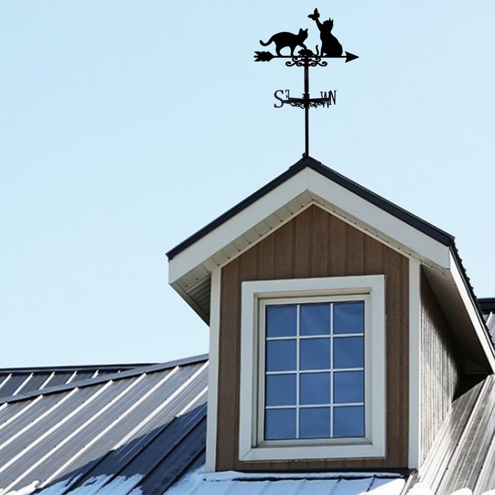 SUPERDANT Cats Weathervane Cat Chases Mouse Weather Vane for Yard Butterfly Metal Wind Vanes Roof Mount for Outside Garden Black Weathervanes Farmhouse Farm Barn Sheds Patio Outdoor Decorations Gifts