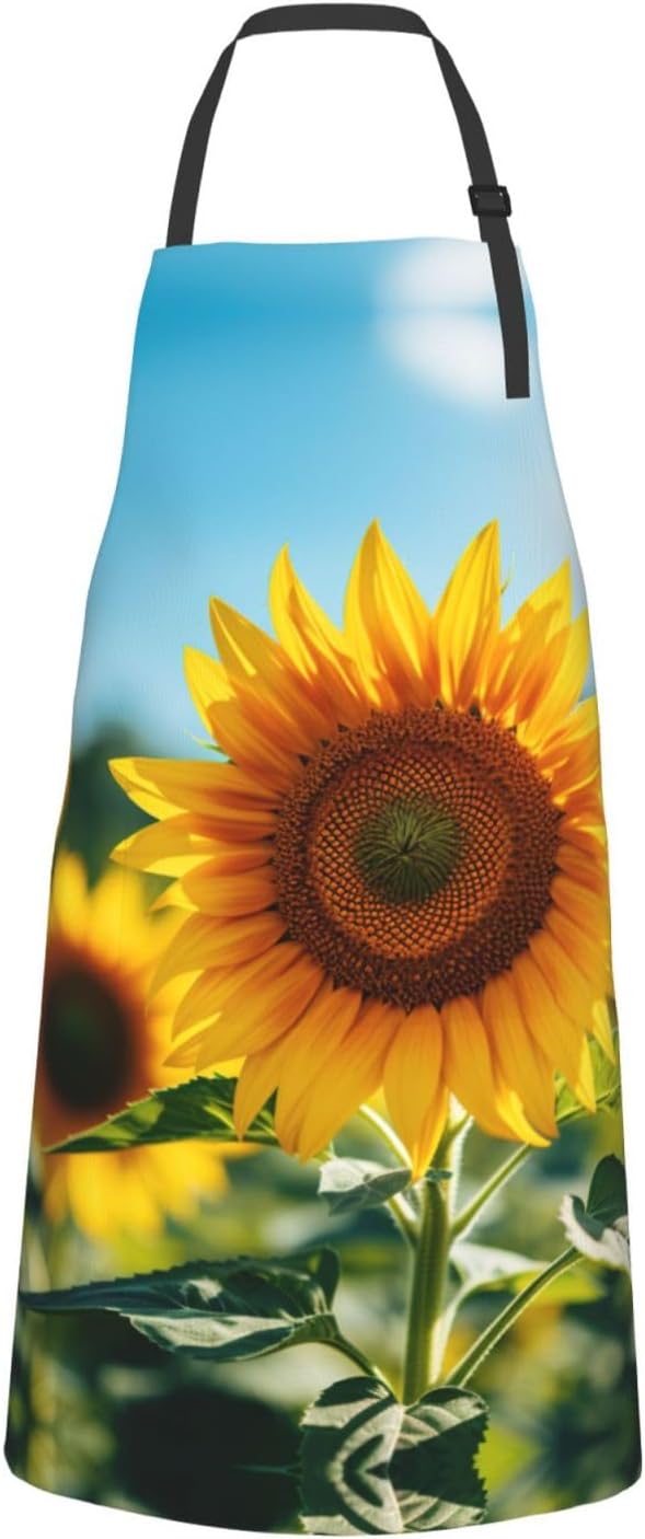 sunflower print Waterproof apron with pocket adjustable cooking apron 