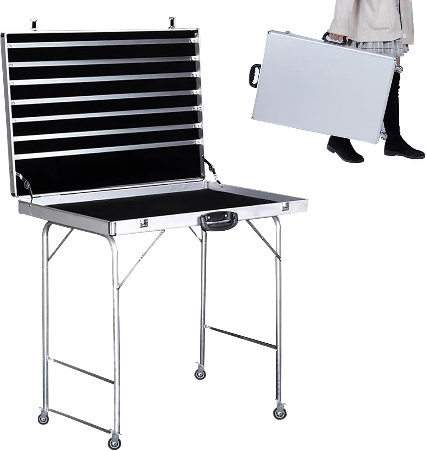 Mobile Foldable Vendor Cart, Aluminum Alloy Jewelry Display Case with Foldable Stand, Waterproof Night Market Jewelry Stall Display Suitcase, for Easy Transport and Displays