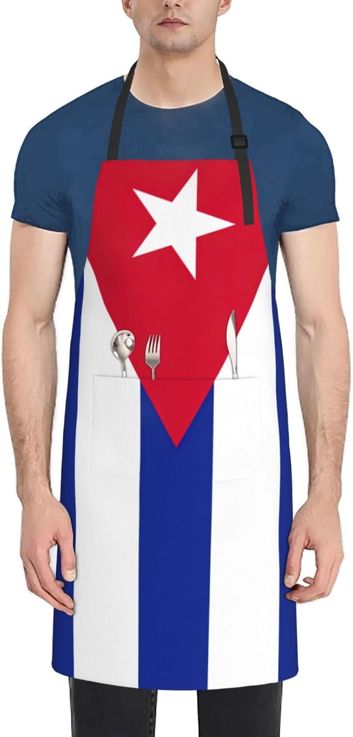 Cuban flag print Waterproof chef's apron with pocket apron for kitchen cooking baking barbecue and gardening