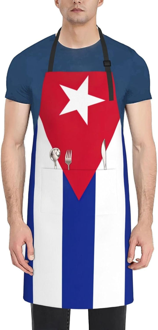 Cuban flag print Waterproof chef's apron with pocket apron for kitchen cooking baking barbecue and gardening