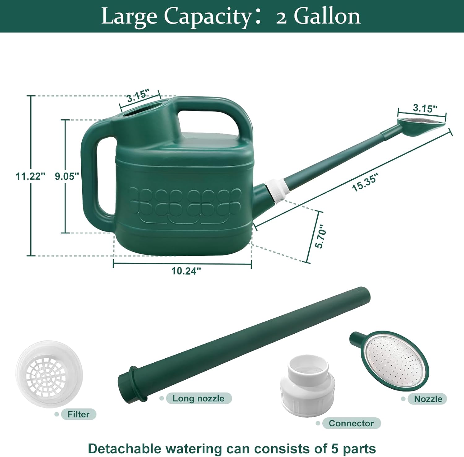 2 Gallon Watering Can, Garden Watering Can Outdoor, Plant Water Can wi