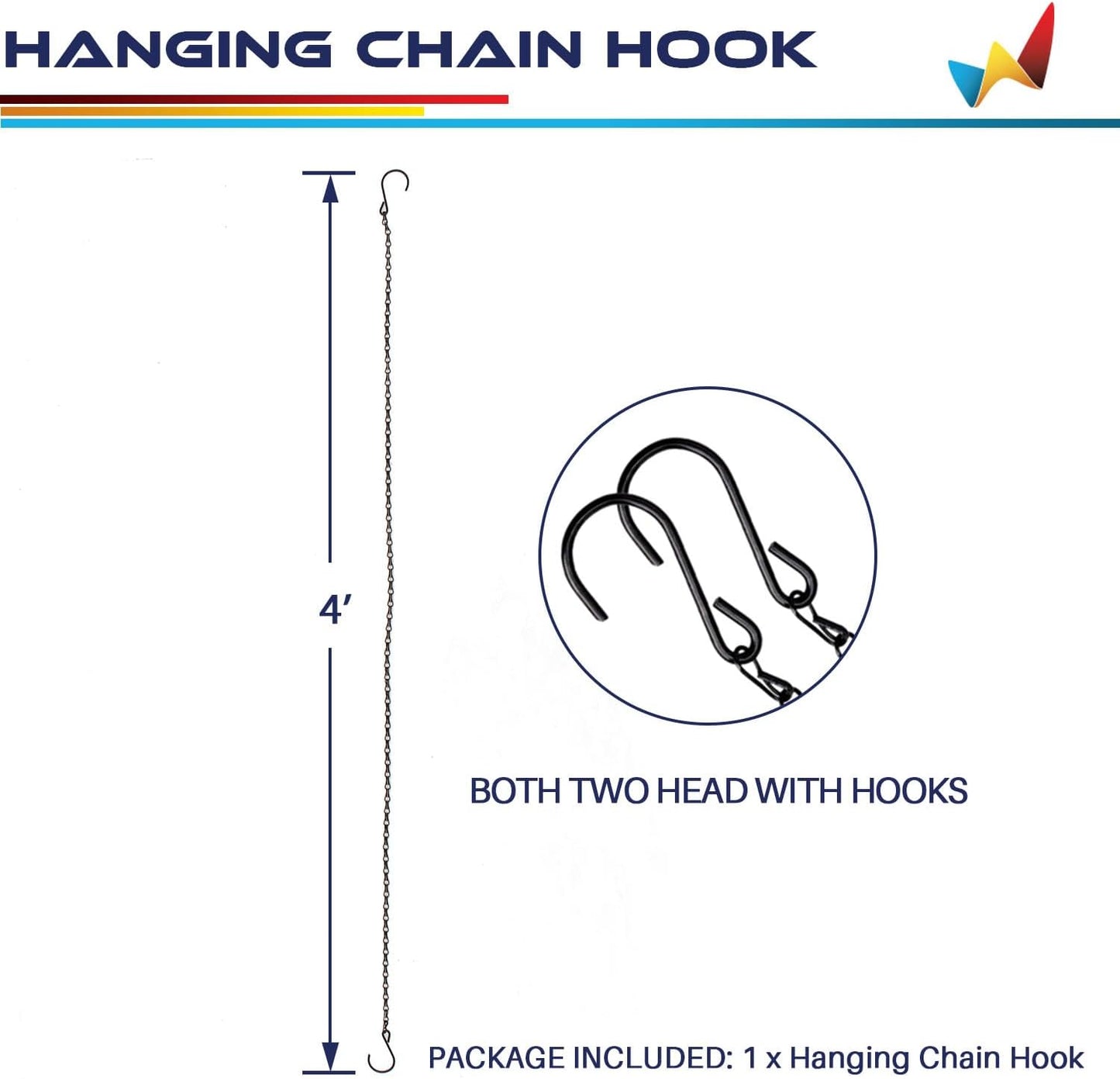 Windscreen4less 1 PC 4 ft Hanging Chain Hanging Hook Metal Hanger for Plants Basket, Lanterns, Bird Feeders, Decorative Ornaments