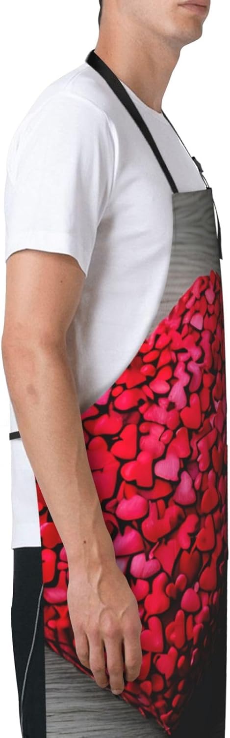 Falling Red Hearts print Waterproof chef's apron with pocket apron for kitchen cooking baking barbecue and gardening