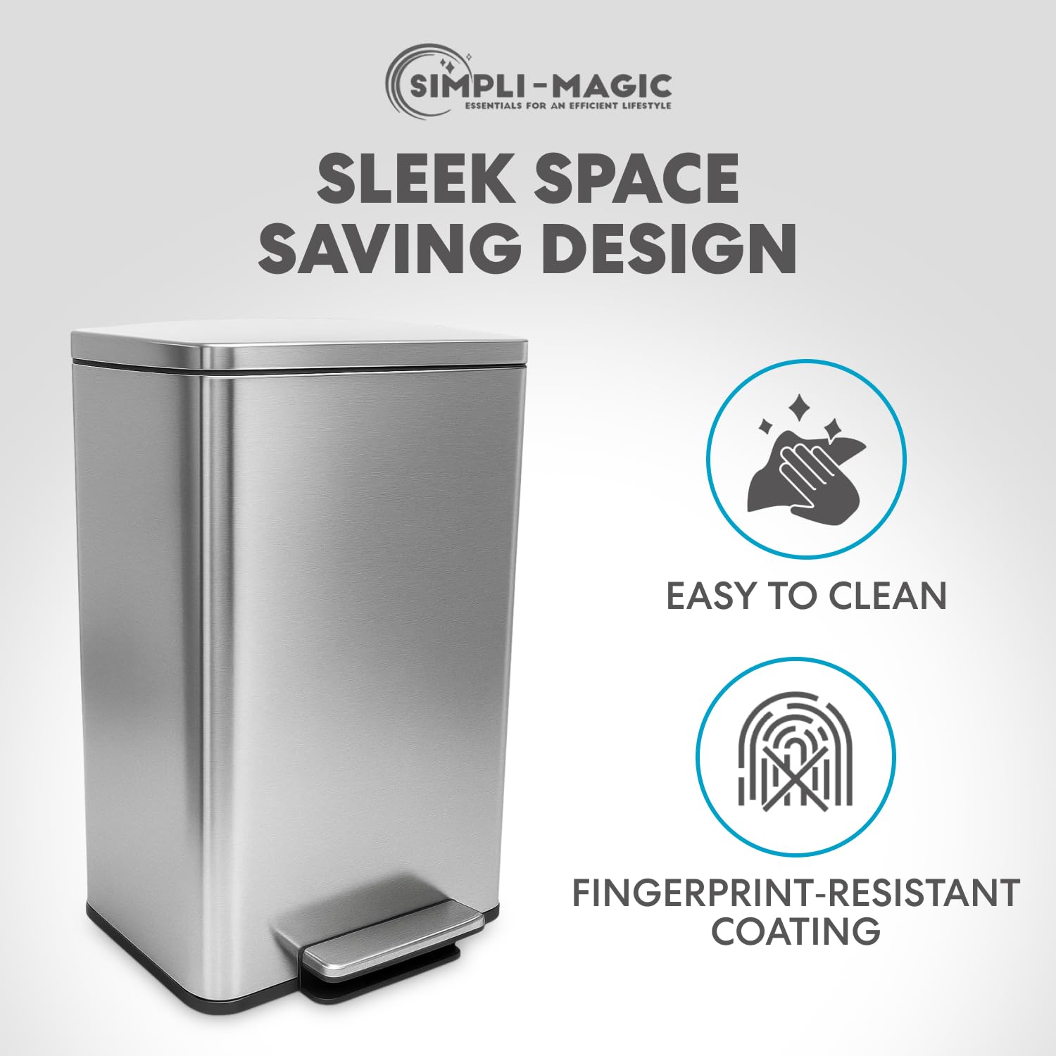 SIMPLI-MAGIC 50 Liter / 13.2 Gallon Soft-Close, Smudge Resistant Trash