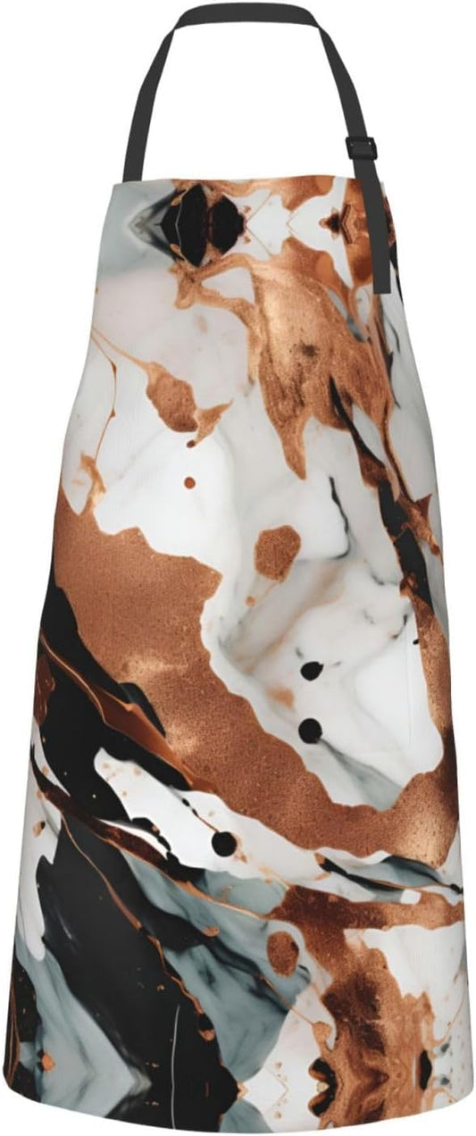Marble Texture Copper Splatter print Waterproof apron with pocket adju