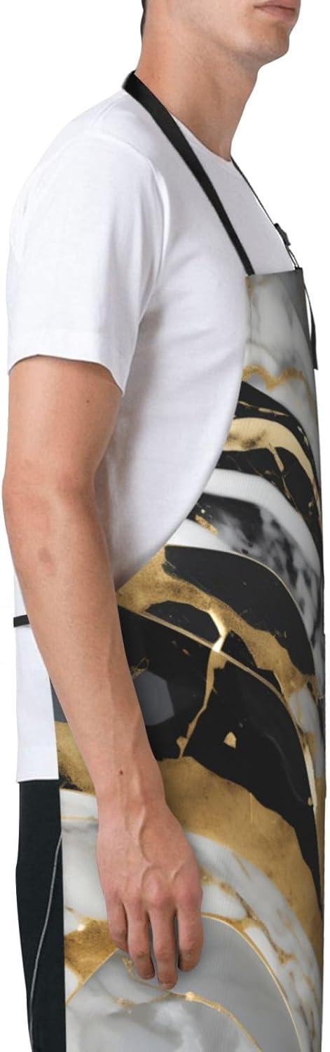 YANYU luxury Marble Print 28x33 In Kitchen Apron Stylish Chef Apron with Pockets for Cooking Baking Painting