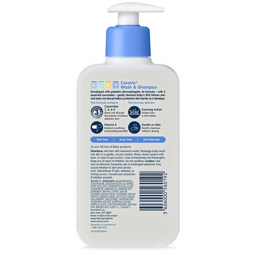 CeraVe Baby Wash & Shampoo, Fragrance, Paraben, & Sulfate Free Shampoo
